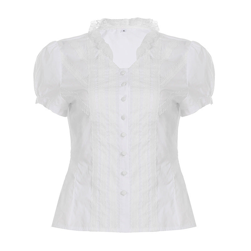 Damen Elegantes Blusenoberteil mit Rüschendetails und Knopfleiste EB