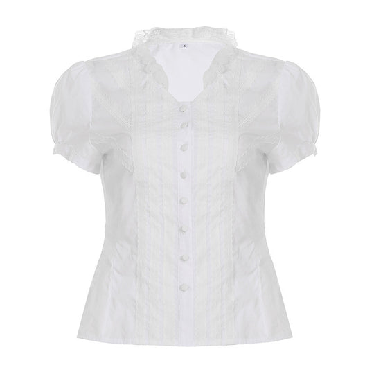 Damen Elegantes Blusenoberteil mit Rüschendetails und Knopfleiste EB