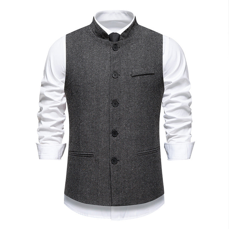 Herren elegante Weste im Herringbone-Design mit funktionalen Taschen EB
