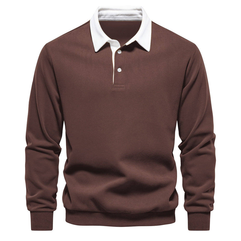 Herren nan elegantes Langarm-Poloshirt mit Kontrastkragen EB