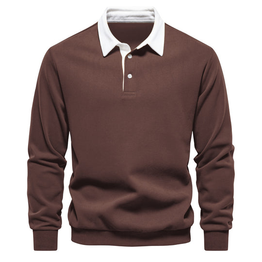 Herren nan elegantes Langarm-Poloshirt mit Kontrastkragen EB
