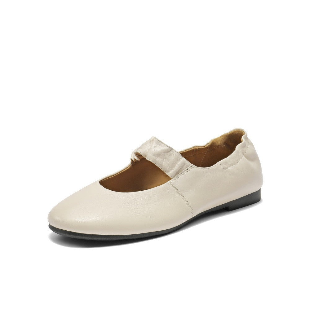 Damen bequeme Ballerinas mit elastischem Riemen und geschmeidiger Lederoberfläche EB