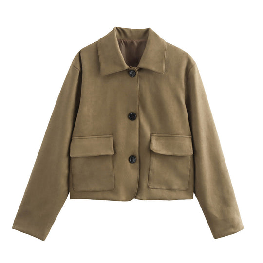 Damen modische und hochqualitative Übergangsjacke mit großen aufgesetzten Taschen EB