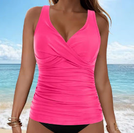 Damen elegantes Wickel-Badeoberteil mit Rüschen EB