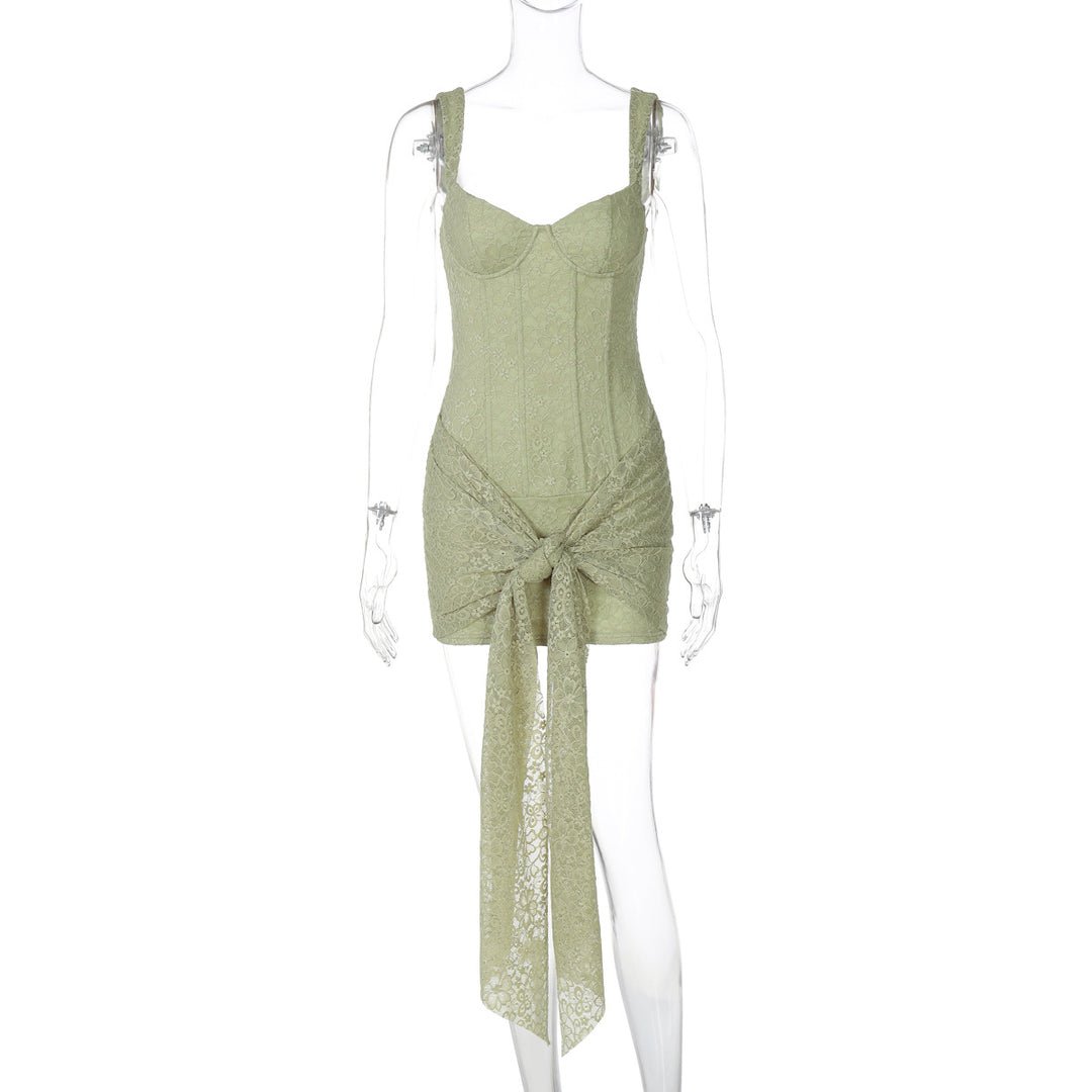 Damen Elegantes Kleid mit Spitzenverzierungen und Raffungsdetails EB