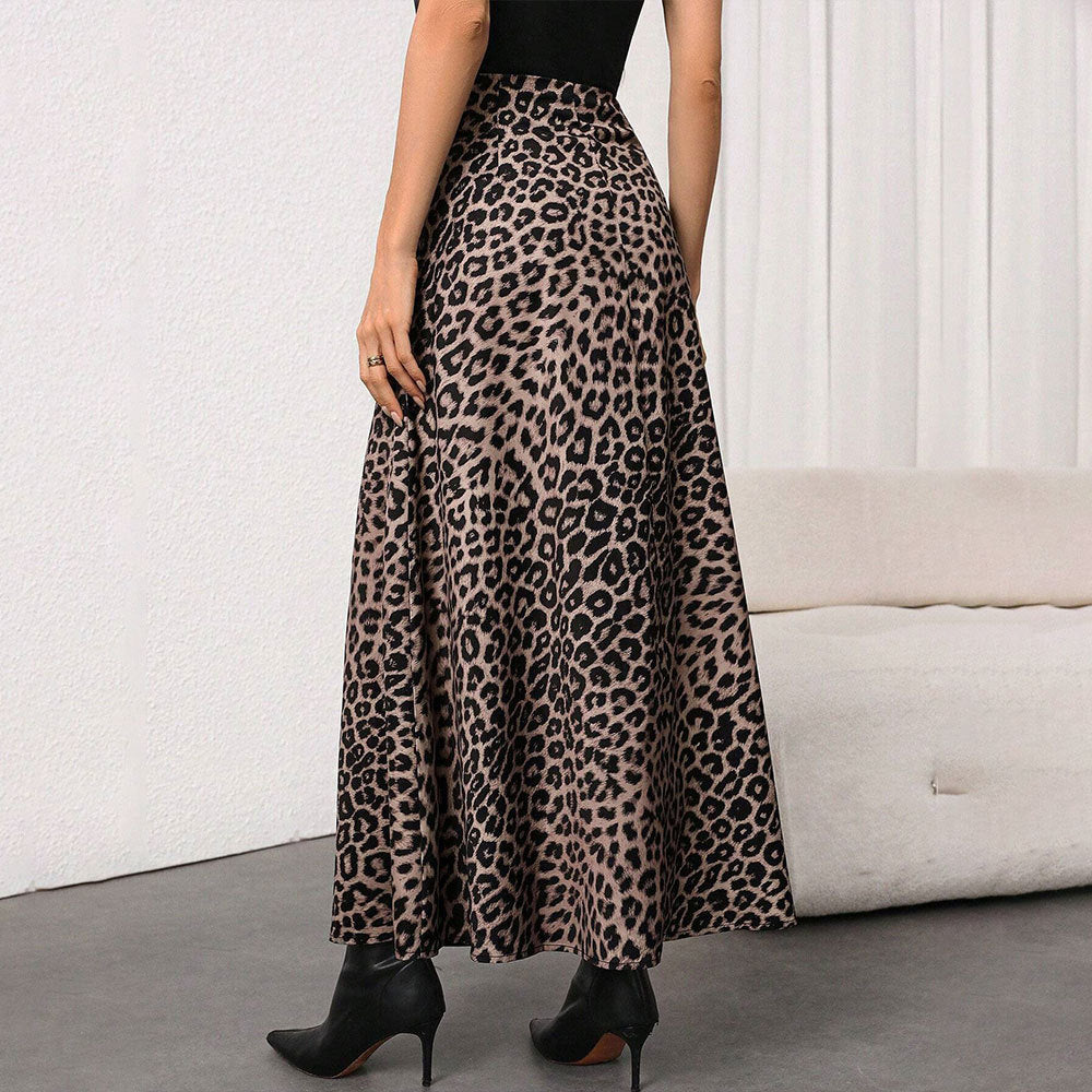 Damen Maxirock mit hohem Bund, ausgestellter A-Linie und markantem Leopardenprint Eichborn Berlin