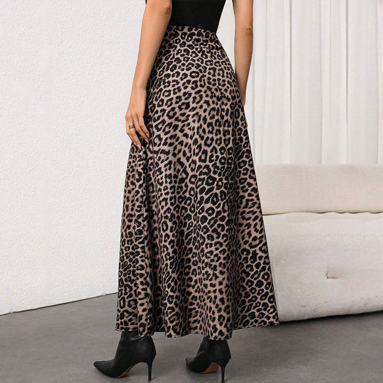 Damen Maxirock mit hohem Bund, ausgestellter A-Linie und markantem Leopardenprint Eichborn Berlin