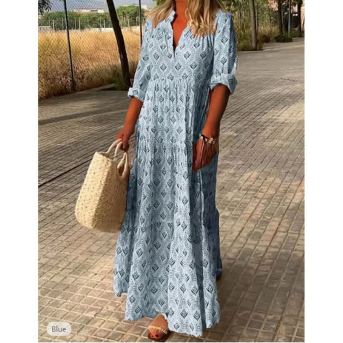 Damen Maxikleid mit modischem V-Ausschnitt und lässigem Schnitt EB
