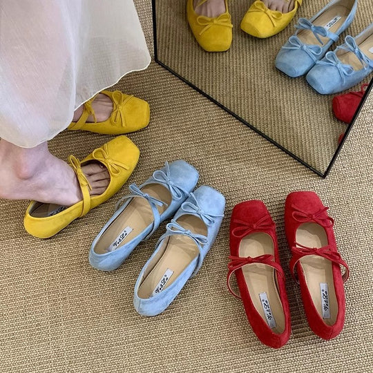 Damen elegante Ballerinas mit modischem Schleifenakzent und bequemer Sohle EB