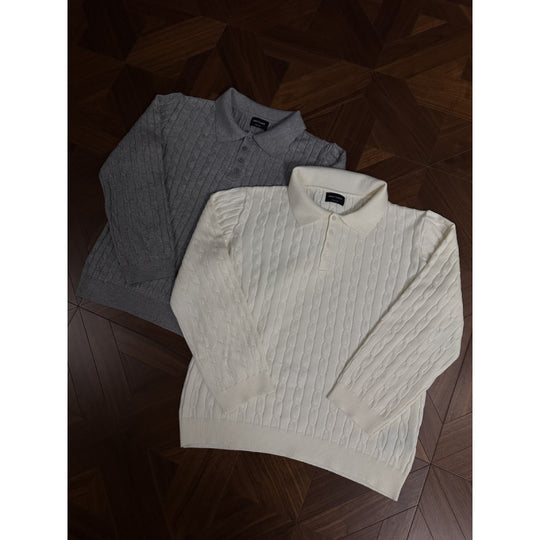 Damen Strickpullover mit klassischem Kragen und feiner Zopfmusterstruktur EB