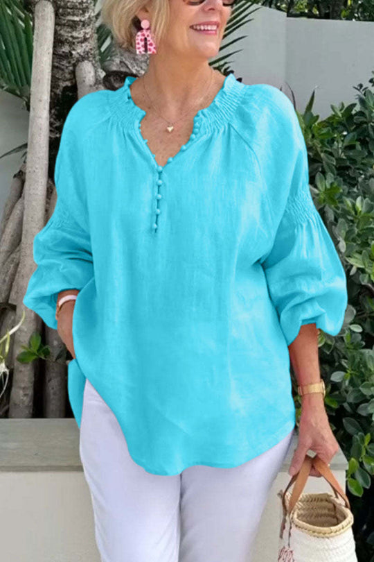 Damen luftige Bluse mit Smock-Ärmeln EB
