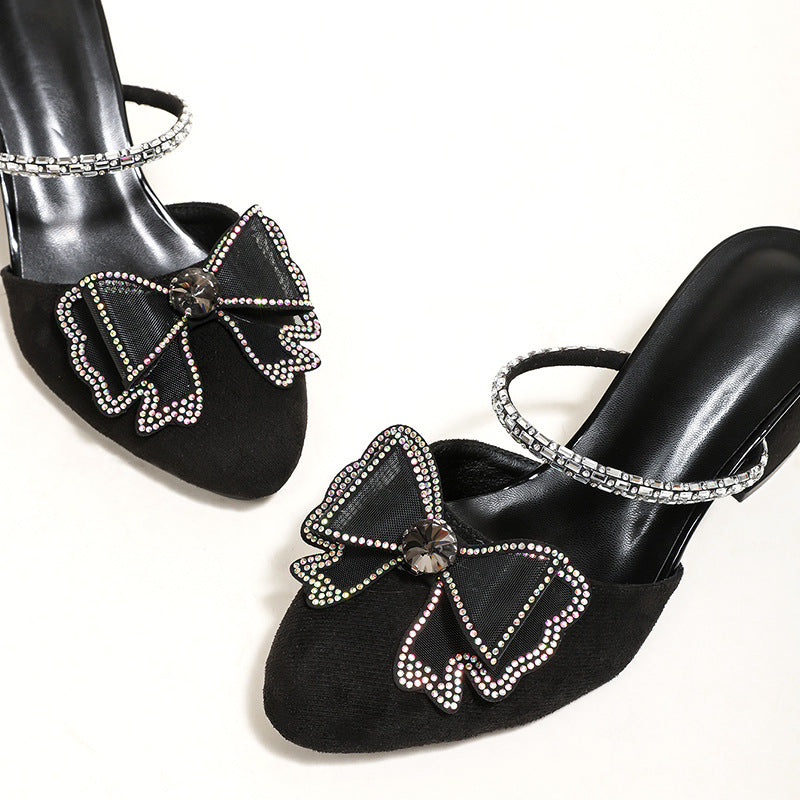 Damen Glamouröse Mules mit funkelndem Riemen und zierlichem Schleifendetail EB