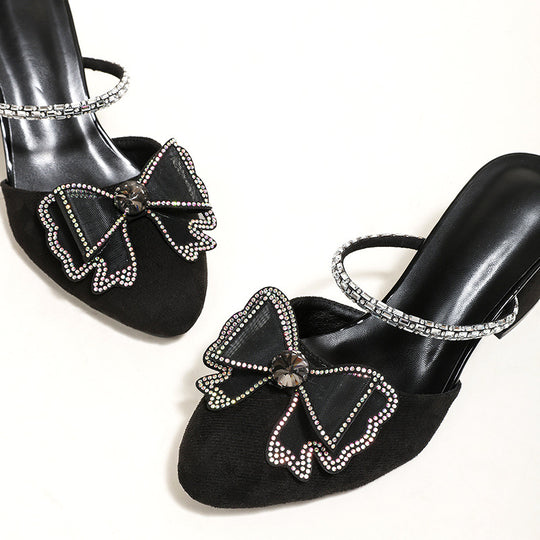 Damen Glamouröse Mules mit funkelndem Riemen und zierlichem Schleifendetail EB