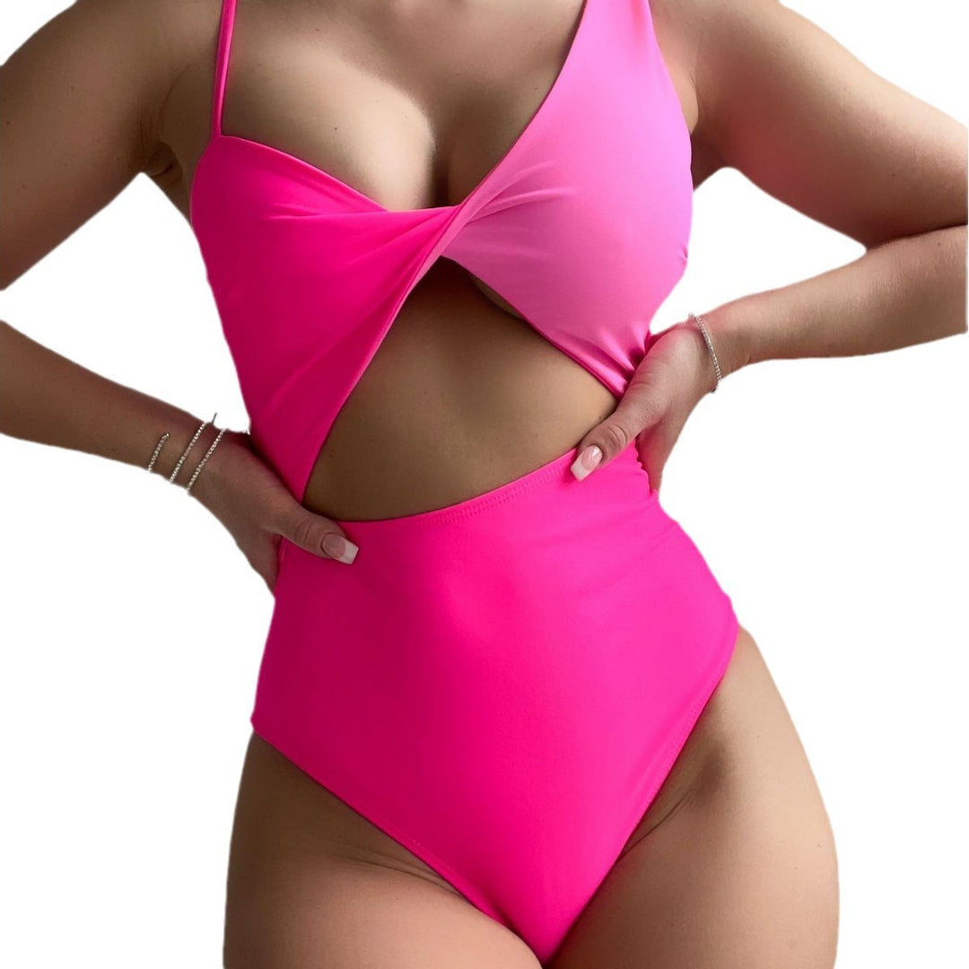 Damen Einteiliger Badeanzug mit asymmetrischem Schnitt und tiefem V-Ausschnitt EB