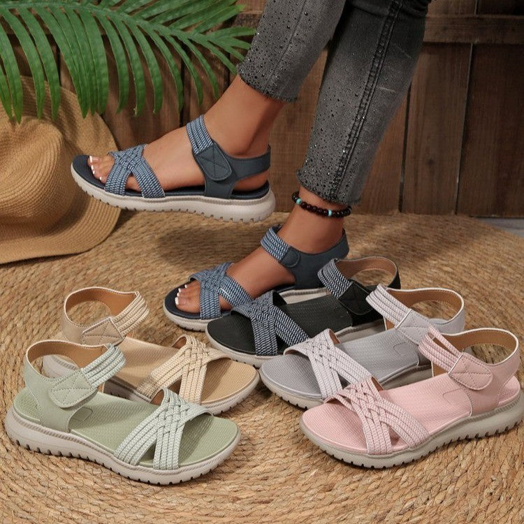 Damen Komfortable Riemchen-Sandalen mit verstellbarem Klettverschluss EB