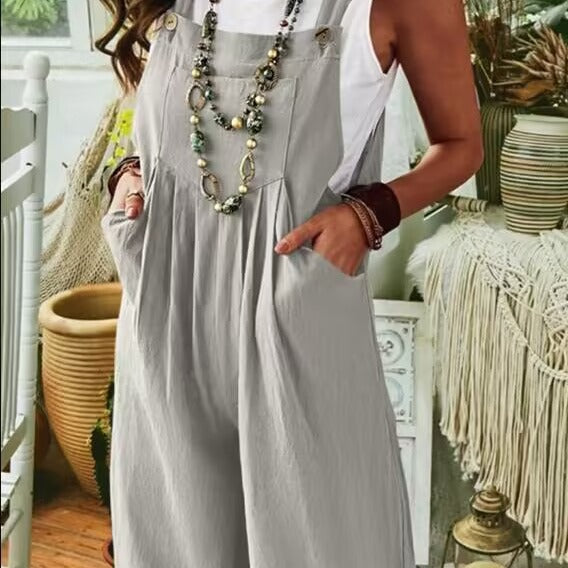 Damen Lässiger Jumpsuit mit praktischem Taschendesign und weiten Beinen EB