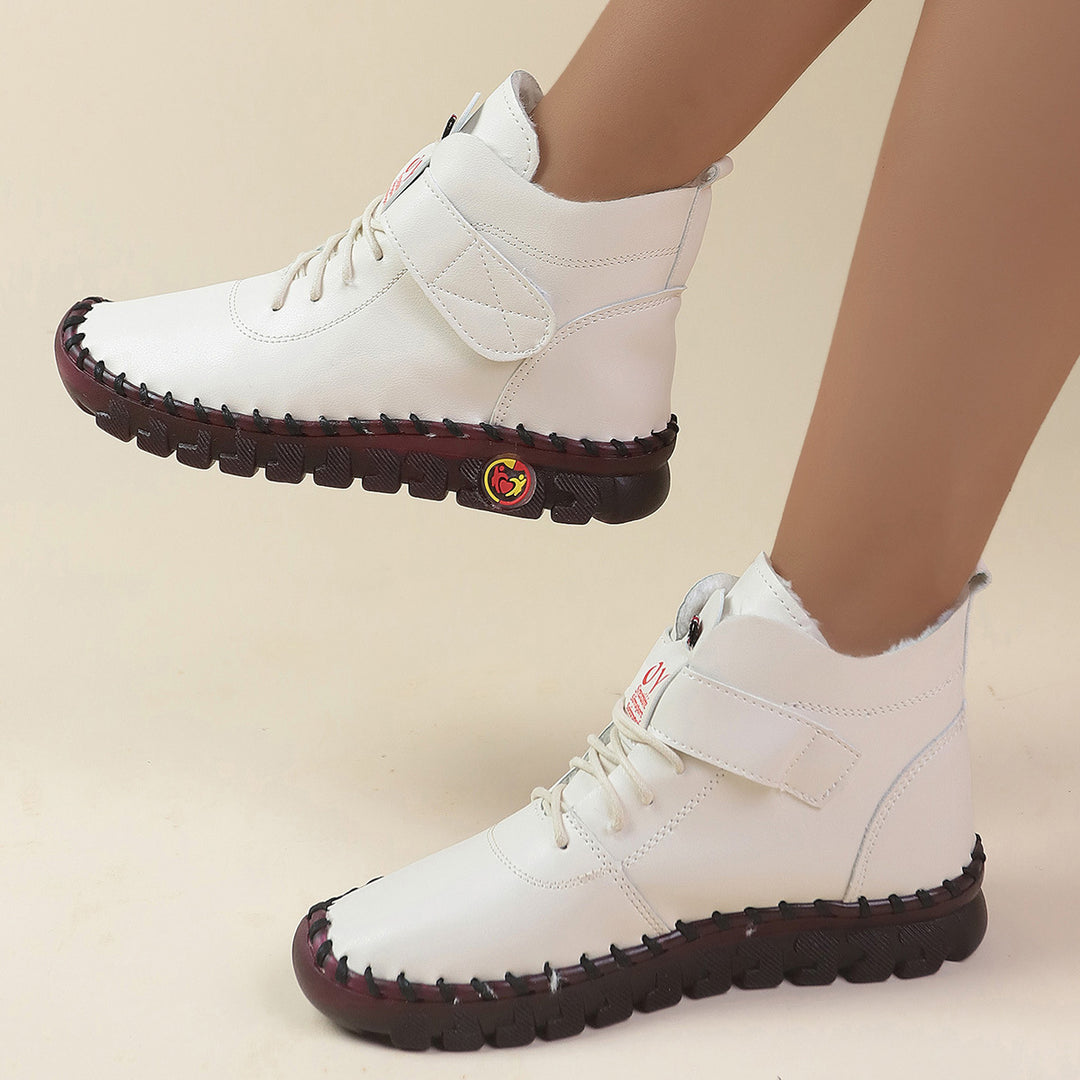 Damen Schnürstiefel mit weichem Kunstleder und praktischer Schnalle EB