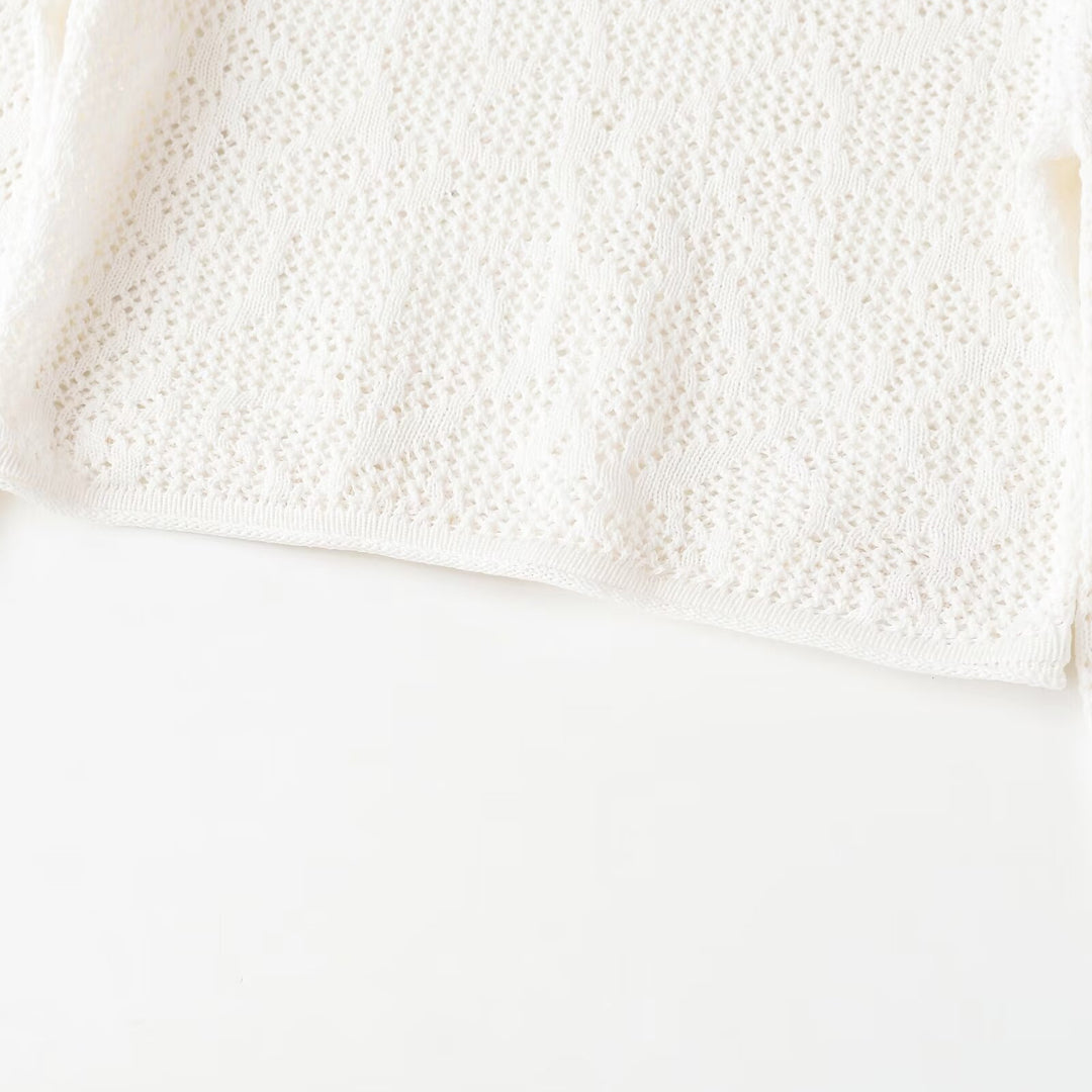 Damen Cropped Strickoberteil mit elegantem Längs-Muster EB