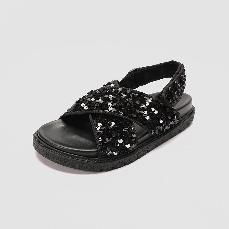 Damen Glitzernde Sandalen mit hochwertigem Riemendesign EB