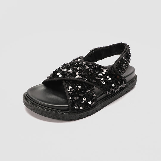 Damen Glitzernde Sandalen mit hochwertigem Riemendesign EB