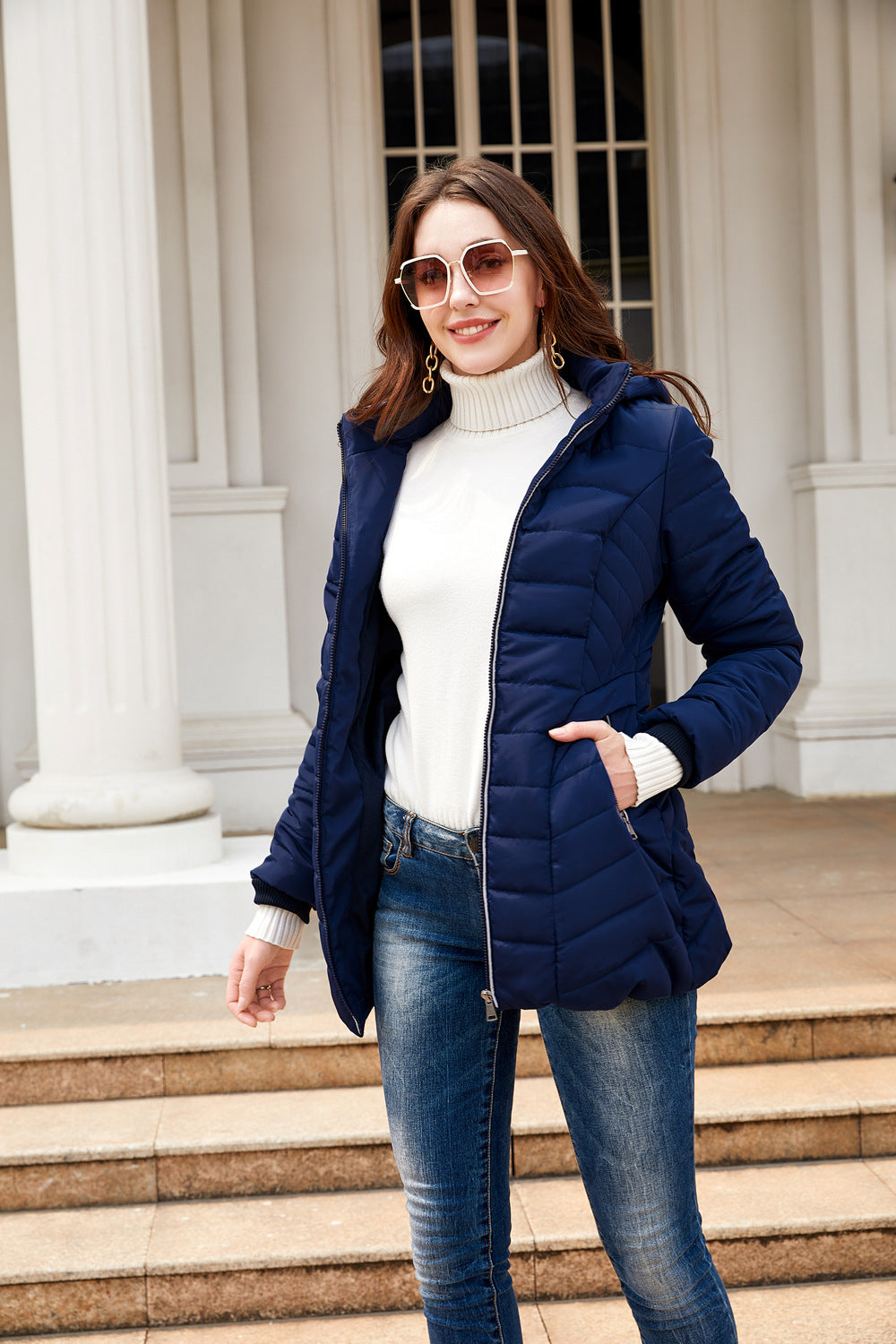 Damen gesteppte Winterjacke mit kuscheligem Innenfutter und praktischem Reißverschluss EB
