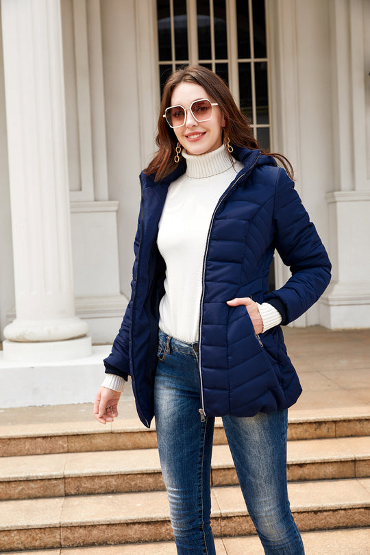 Damen gesteppte Winterjacke mit kuscheligem Innenfutter und praktischem Reißverschluss EB