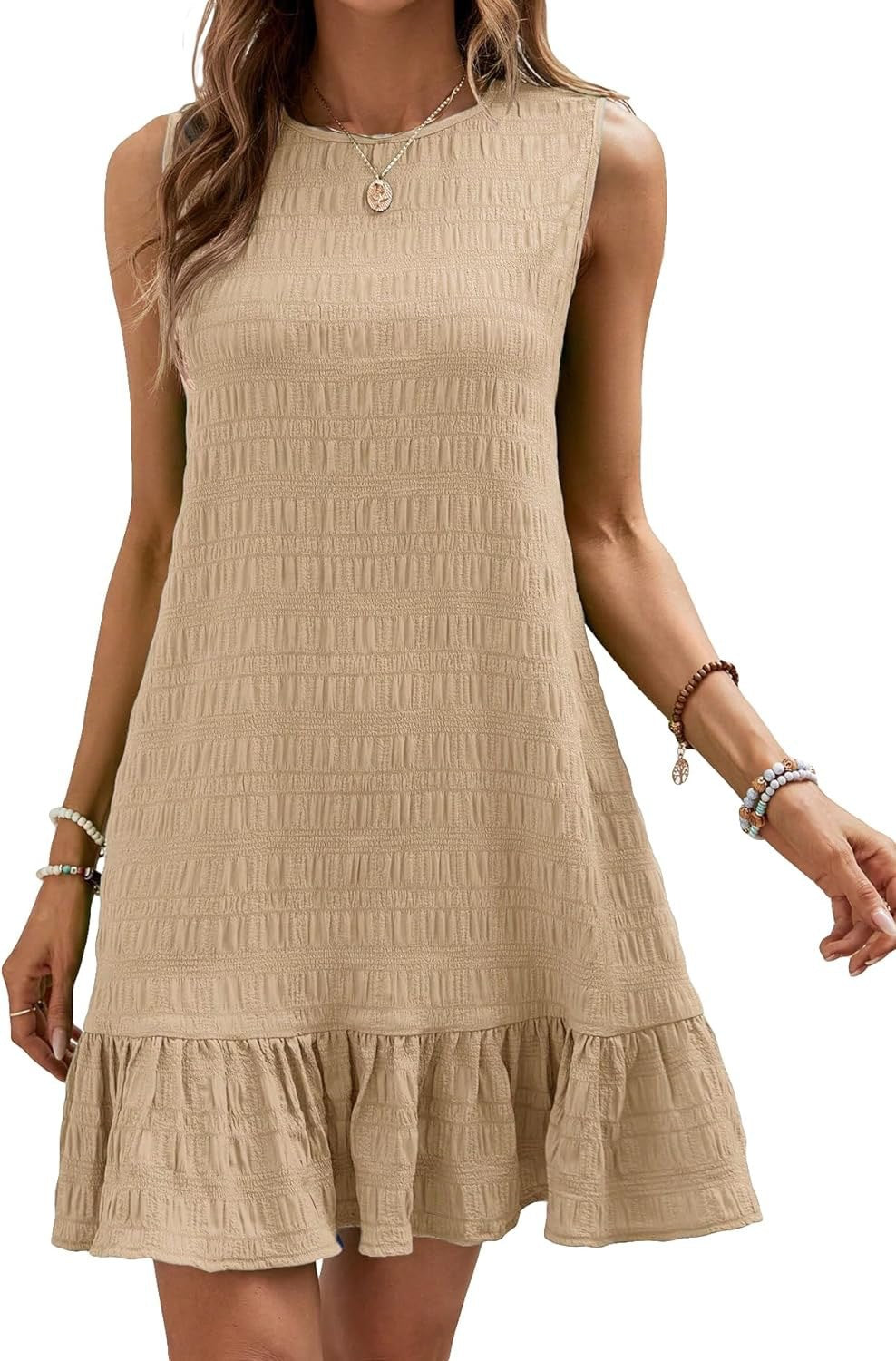 Damen lässiges Kleid mit Rüschensaum und strukturiertem Stoff EB
