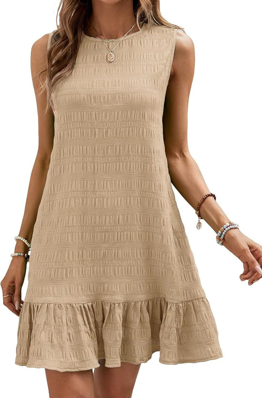 Damen ärmelloses Sommerkleid mit Rüschensaum und strukturierter Oberfläche EB