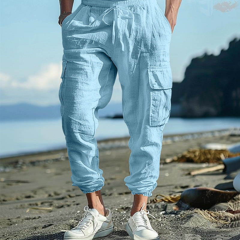 Herren luftige Cargo-Hose mit elastischem Bund und seitlichen Taschen EB