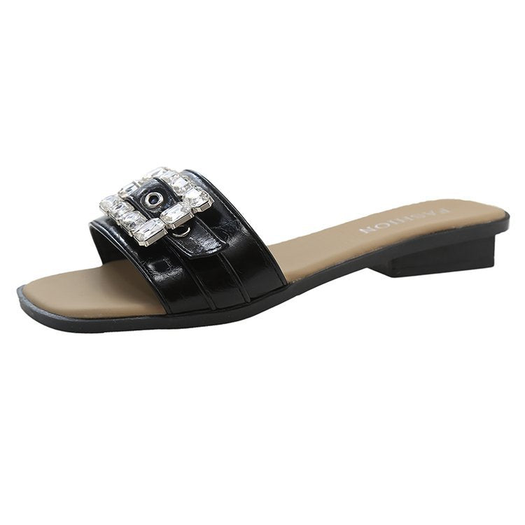 Damen elegante Slide-Pantoletten mit modischem Schmuckdetail EB