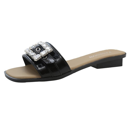 Damen elegante Slide-Pantoletten mit modischem Schmuckdetail EB
