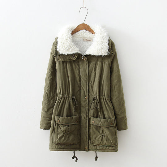 Damen gerade geschnittene Winterjacke mit kunstfellbesetztem Kragen und praktischen Taschen EB