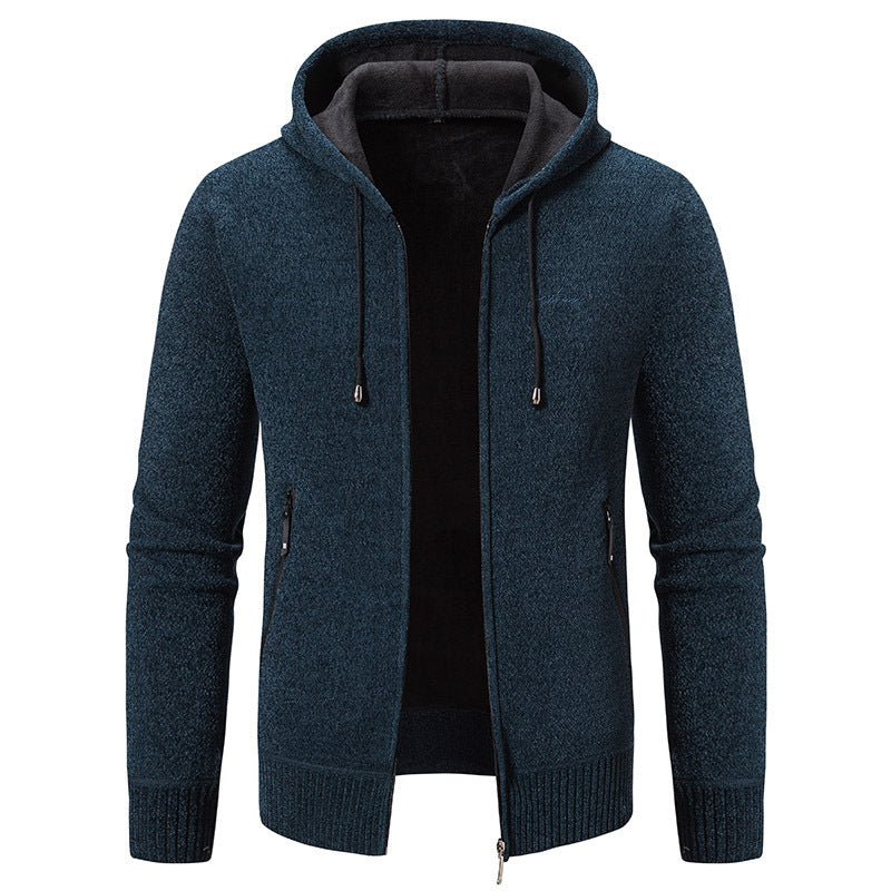 Herren nan warme Strickoptik-Zipjacke mit Teddyfutter, Kapuze und verdeckten Reißverschlusstaschen EB