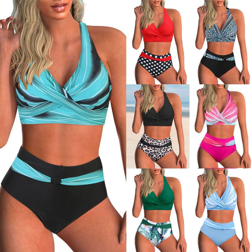 Damen Sportliches Crop-Top Bikini-Set mit hoch taillierter Hose EB