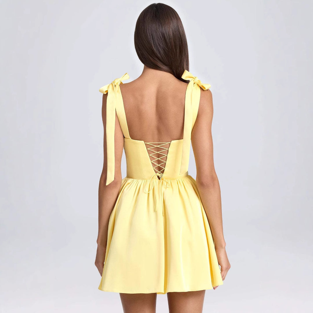 Damen Freizeitkleid mit dekorativen Schleifen und eingearbeitetem Taillengummi EB