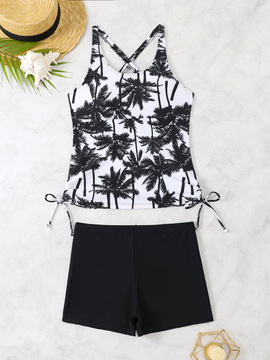 Damen Modischer Tankini mit gekreuzten Trägern und kurzem Unterteil EB