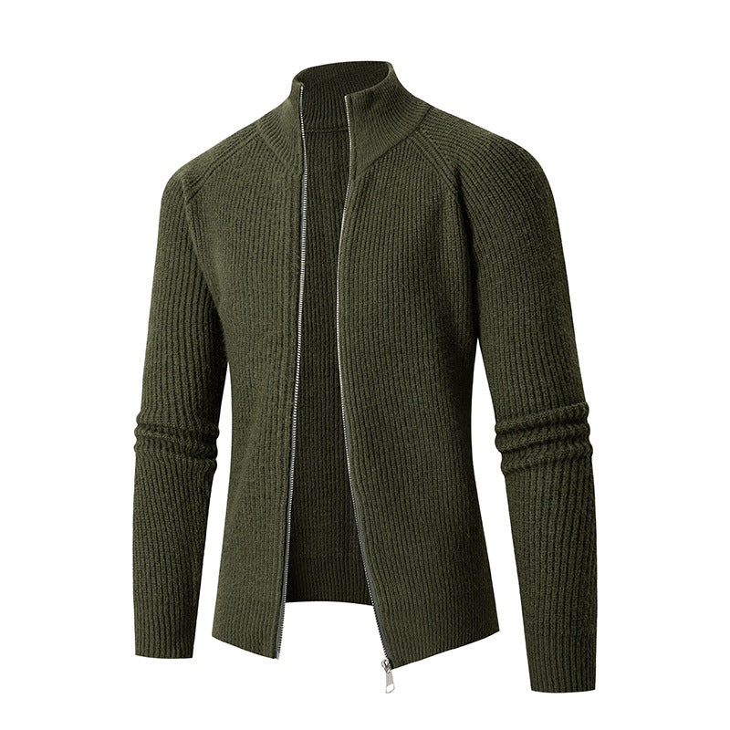 Herren nan schlanker Zip-Cardigan aus Merino-Mix mit Rippstruktur und Raglanärmeln EB