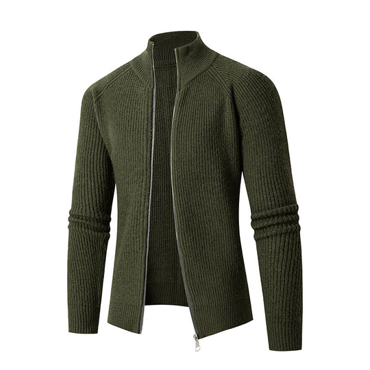 Herren nan schlanker Zip-Cardigan aus Merino-Mix mit Rippstruktur und Raglanärmeln EB