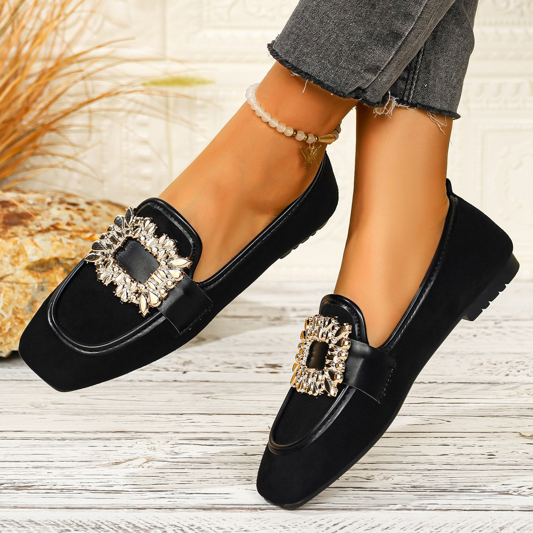 Damen elegante Ballerinas mit geschmackvollem Tiermuster und funkelndem Schmuckdetail EB