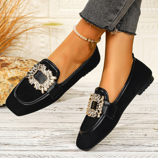 Damen elegante Ballerinas mit geschmackvollem Tiermuster und funkelndem Schmuckdetail EB