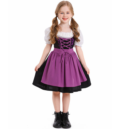 Damen nan trachtiges Dirndlkleid mit geschnürtem Mieder, Puffärmeln und abnehmbarer Schürze EB