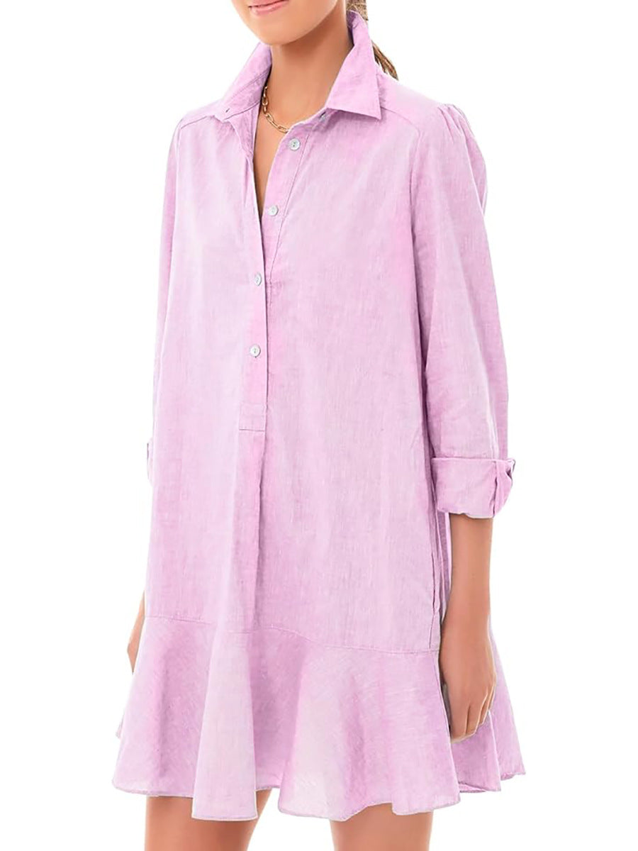 Damen Hemdkleid mit fließendem Saum und langen Ärmeln EB