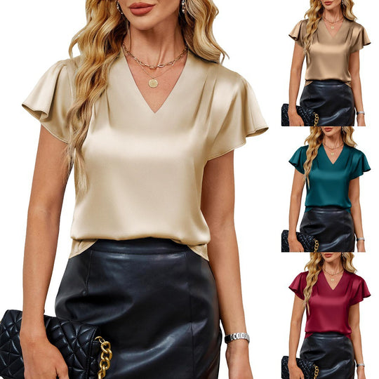 Damen Seidenbluse mit schmalen Flügelärmeln EB