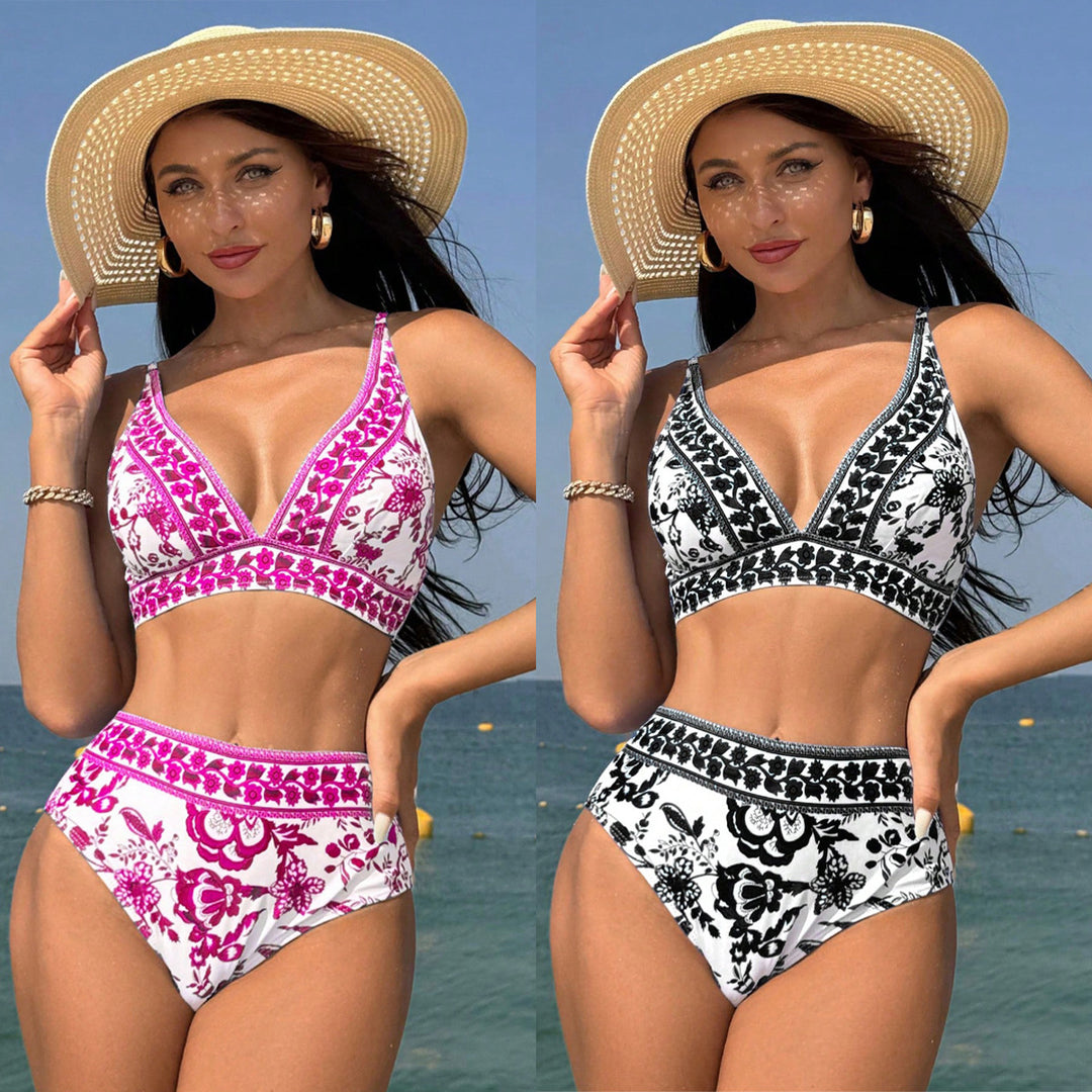 Damen Hochtaillierter Bikini mit floralem Muster EB