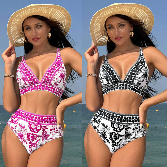 Damen Hochtaillierter Bikini mit floralem Muster EB