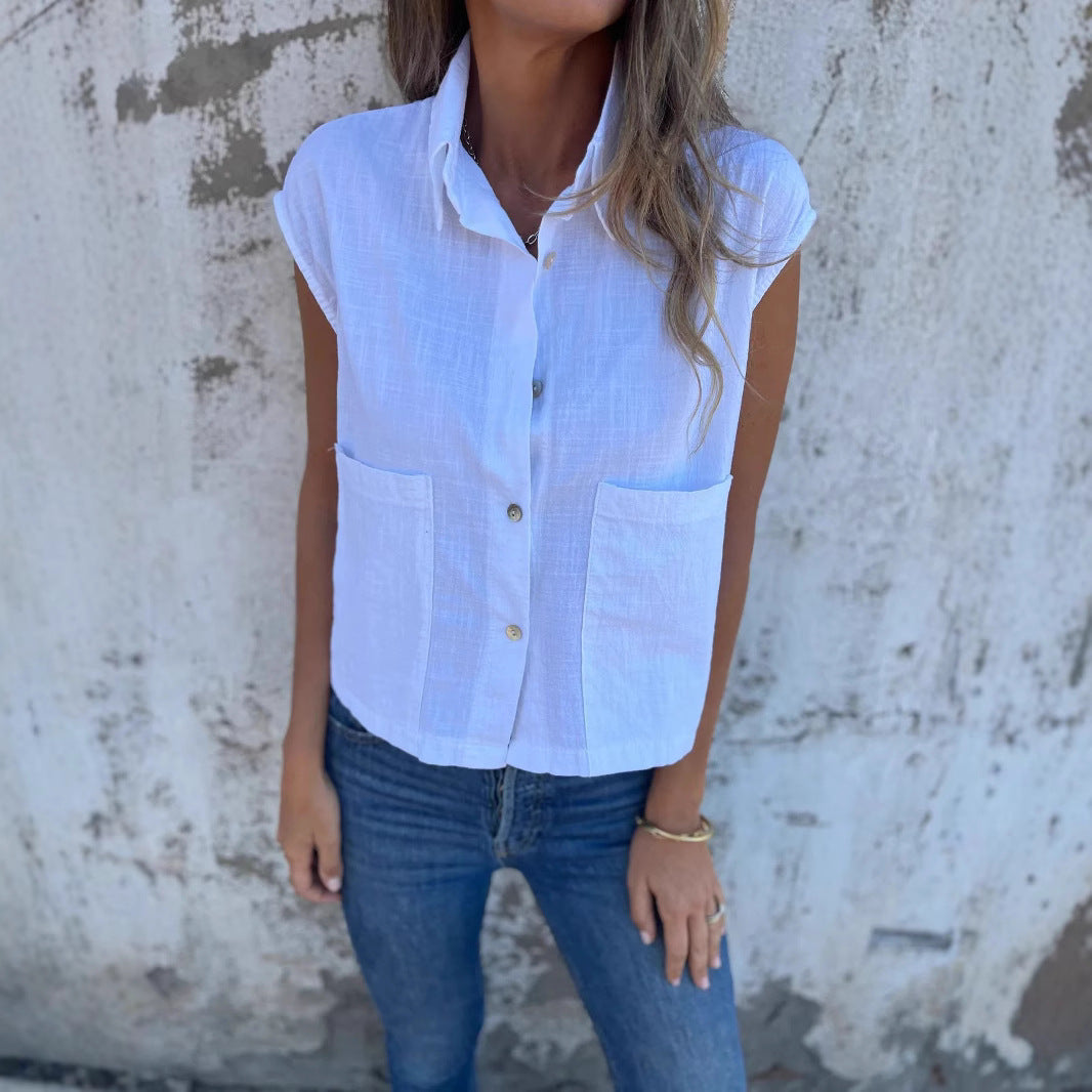 Damen Strukturierte Bluse mit praktischen Brusttaschen und elegantem Kragen EB