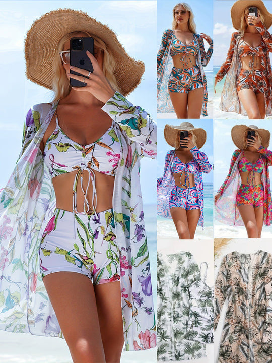 Damen Badeset mit lässigem Kimono und sportlichen Shorts EB