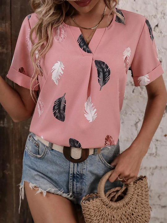 Damen Trendy Bluse mit Blattmuster und lässigem Schnitt EB
