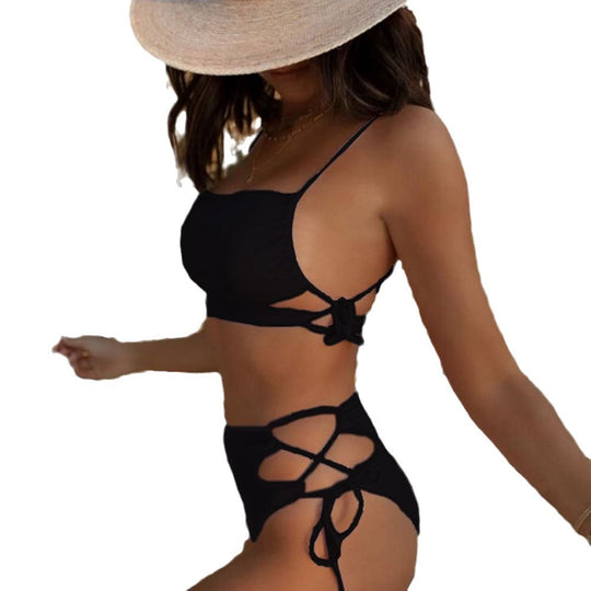Damen Bikini-Set mit hohem Bund und modischem Knotendetail EB