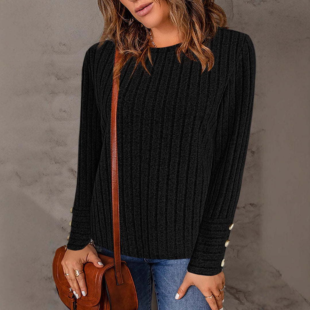 Damen Strukturierter Pullover mit modischen Knöpfen EB